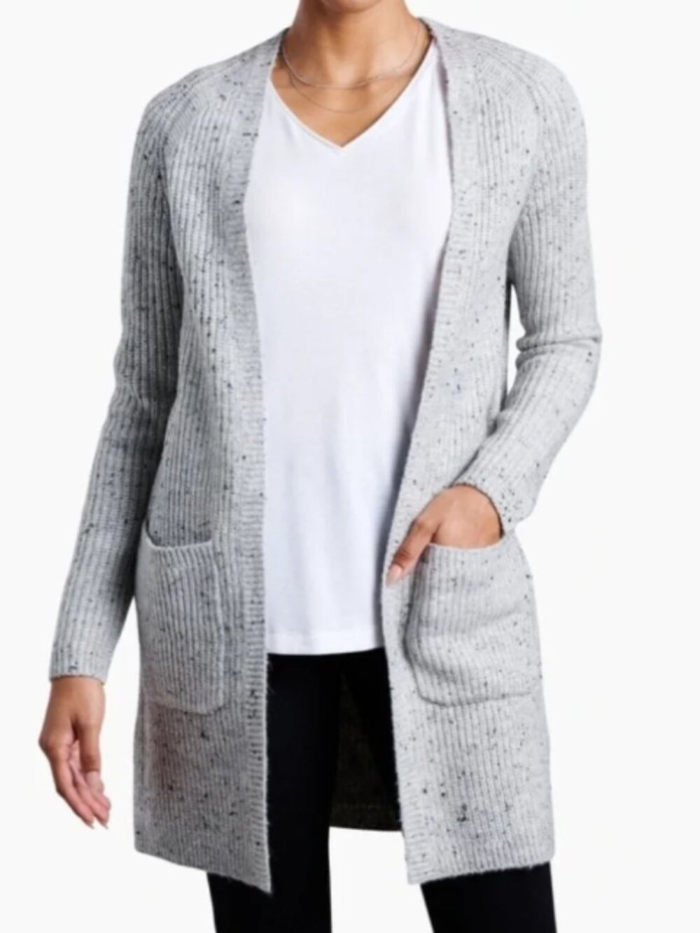 KÜHL Ida Cardigan Sweater, Ribbed Knit Open Front Long - Womens Large (fits Med)